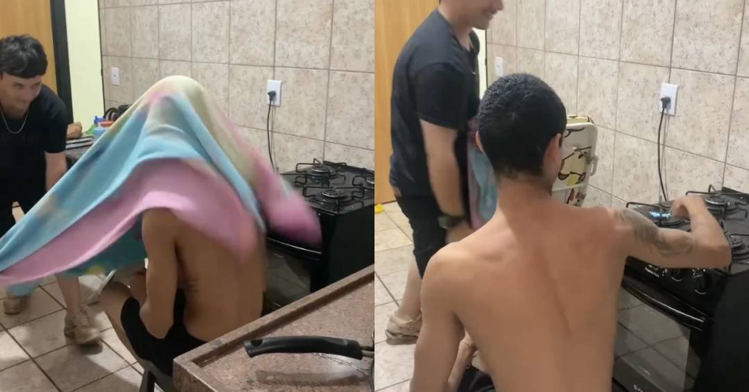 Jovem passa toalha na cabeça do amigo e acende fogão com toque; Física explica fenômeno